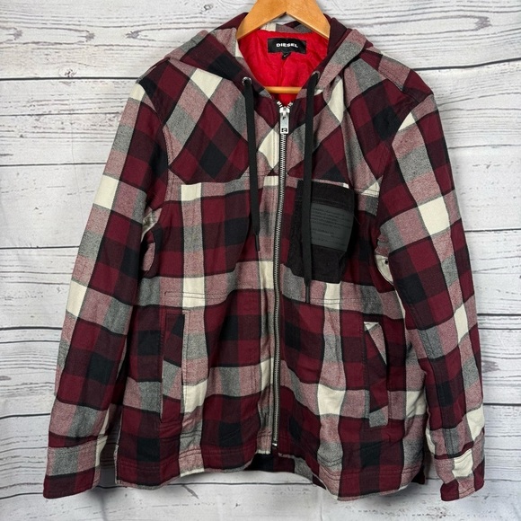 Diesel Other - DIESEL Men’s Jacket  Zip-Up Hoodie J Vasilevich Red Black Plaid Size S
